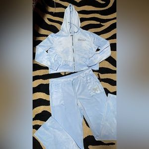 NWOT blue velour rhinestone tracksuit set